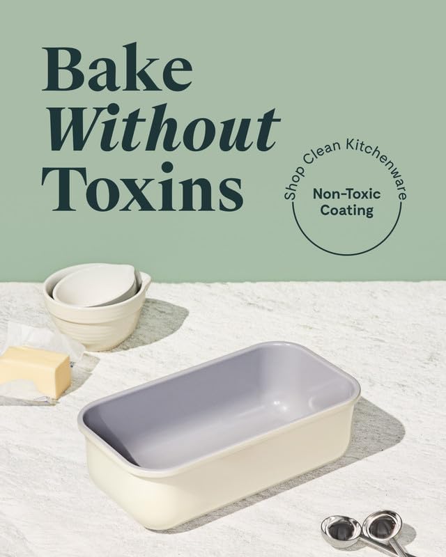 Caraway Non-Stick Ceramic 1 lb Loaf Pan - Naturally Slick Ceramic Coating - Non-Toxic, PTFE & PFOA Free - Perfect for Pound Cakes, Breads, & More - White - Culinary Roots