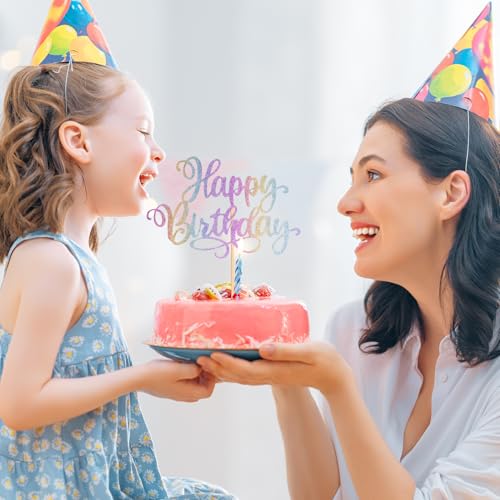 Happy Birthday Cake Toppers 9 Inch Glitter Happy Birthday Cake Pick for Birthday Anniversary Theme Party Cake Decorations Supplies