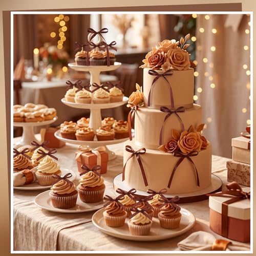 30 Pack Brown Bow Cake Toppers Brown Ribbon Bows for Cake (30 Count)