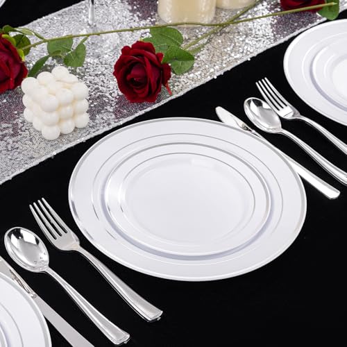 200 Pcs Silver Plastic Plates (200 Count)