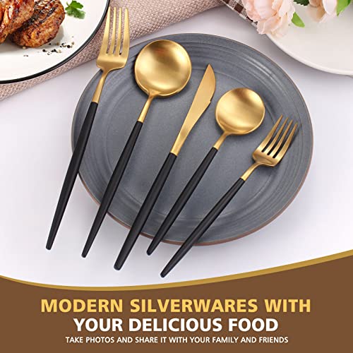 Matte Black Gold Silverware Set