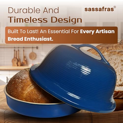 Superstone® Stoneware La Cloche® Bread Baker with Blue Glazed Exterior and Unglazed Interior Bakes an Artisan Bread with Crusty Crust and a Light Crumb