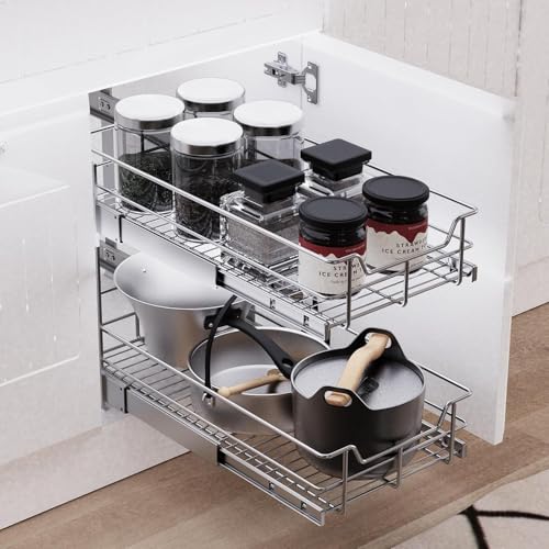 2 Tier Pull Out Cabinet Organizer 11" W X 17" D