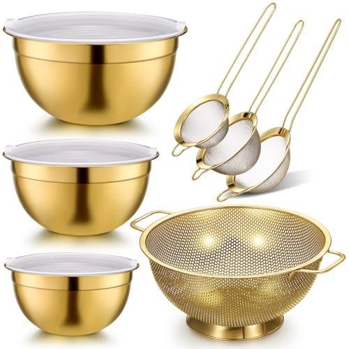 7 Pcs Gold Kitchen Accessories Includes Stainless Steel Colander with Handles (7 Count)