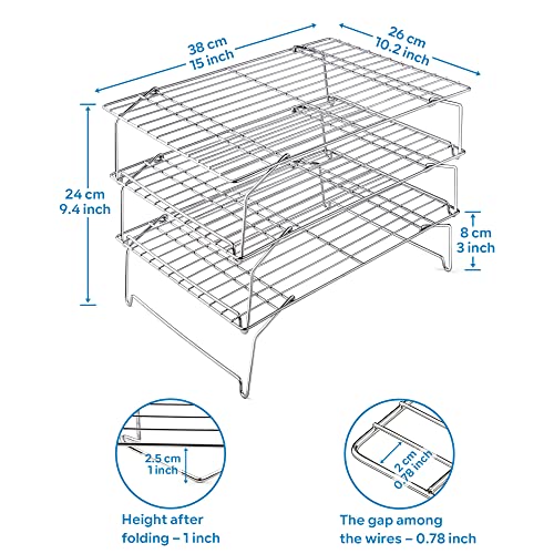3 Tier 15x10IN Cookie Cooling Rack for Cooking Stackable Collapsible
