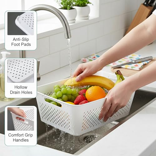 5 Pack Large Fruit Storage Containers for Fridge with Removable Colander (5 Count)