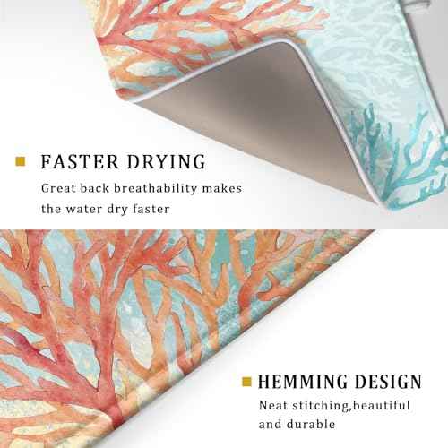 Coastal Coral Dish Drying Mat Beach Ocean Drainer Rack Mat 18x24 Inch Microfiber Absorbent Reversible Dish Dry Pad for Kitchen Counter Sink