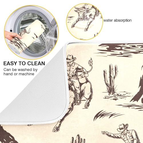 West Cactus Cowboy Dish Drying Mat for Kitchen Counter Absorbent Microfiber Drying Pad