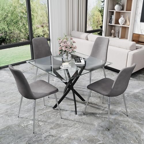 36” Square Glass Dining Table Set for 4