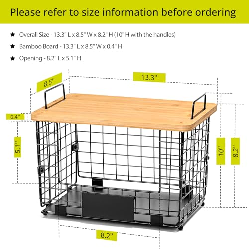 2 Set XL Stackable Wire Basket with Bamboo Tops & Tags (2 Count)