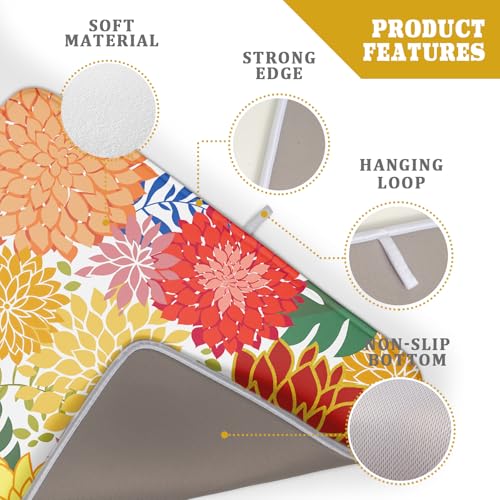 Modern Floral Dish Drying Mat Large Multicolored Tropical Drying Pad for Kitchen Counter