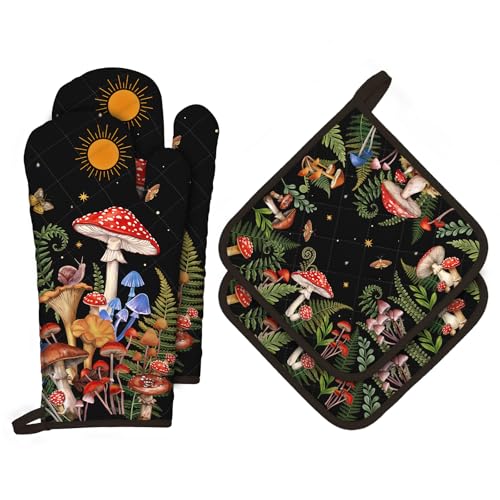 Mushroom Oven Mitts and Pot Holders Set (4 Count)