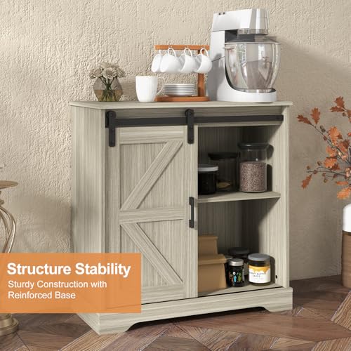 Sliding Barn Door Buffet Sideboard Storage Cabinet Coffee Bar Kitchen Farmhouse Style