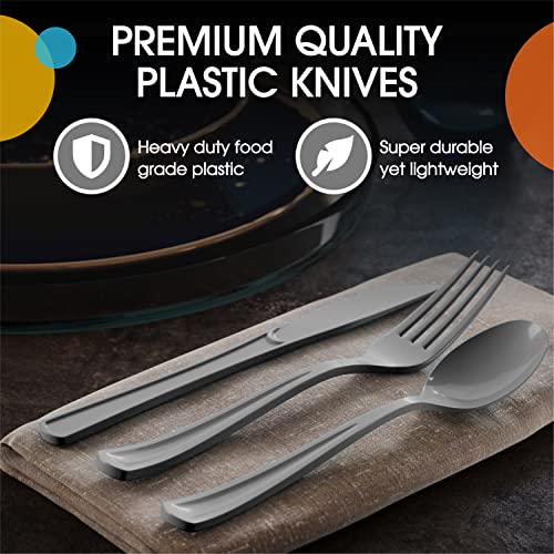 Party Solids Silver Plastic Spoons 200 Pieces Silver Spoons Disposable Utensils Heavy Duty Plastic Cutlery Set Disposable Cutlery Sets Flatware Sets Silverware Set Party Supplies & Party Tableware (200 Count)