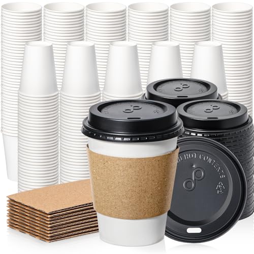 500 Pack 12 oz Disposable Coffee Cups with Lids (500 Count)