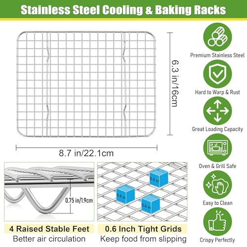 8.7"x6.3" Stainless Steel Mini Cooling Rack Set Fit 9x7 Sheet Pan