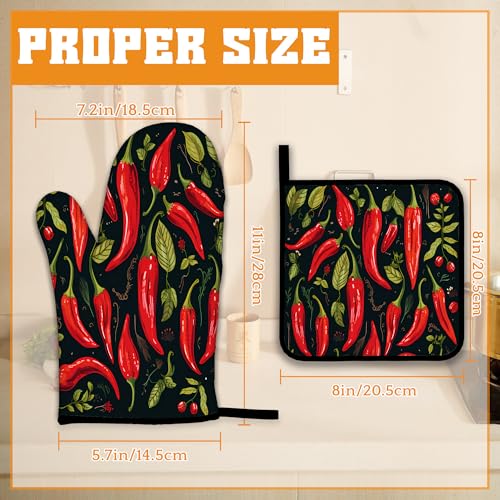 Red Pepper Oven Mitts and Pot Holders Set (4 Count)