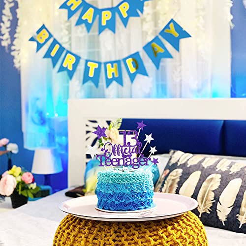 Purple Silver 13th Birthday Cake Topper with Glittery Stars (7 Count)