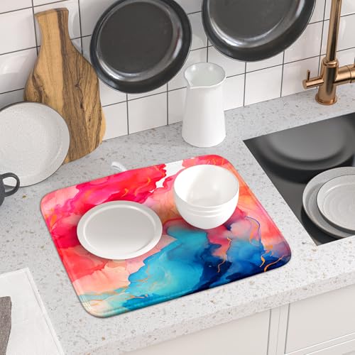 Ink Painting Dish Drying Mat Abstract Art Microfiber Drying Pads Kitchen Washable Dish Drainer Pad 16 x 18 Inch