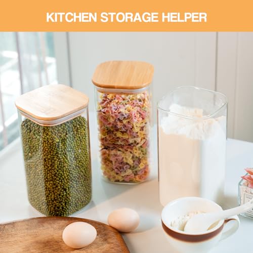 Glass Storage Jars 6 Pack 37oz Clear Glass Food Storage Containers with Airtight Bamboo Lid Stackable Kitchen Canisters for Candy (6 Ounce)