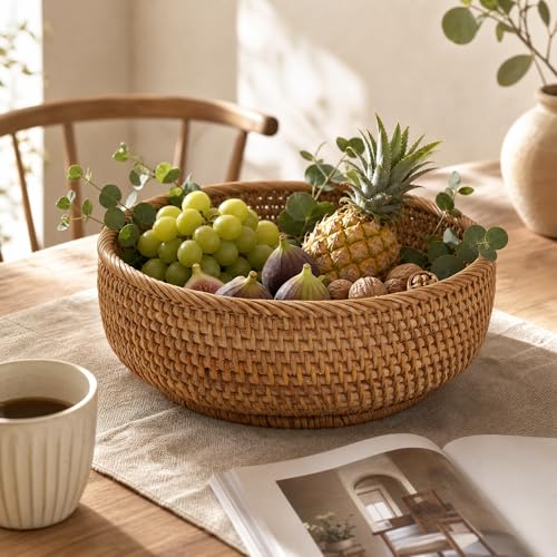 10.6" Large Round Rattan Bread Fruit Basket