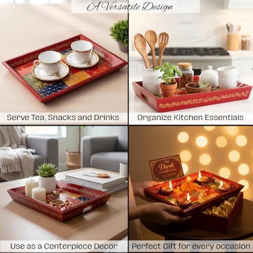 Hand Painted Wooden Serving Tray Set of 3
