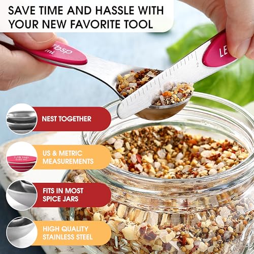 Dual Sided Magnetic Measuring Spoons Set of 8 for Kitchen (8 Count)