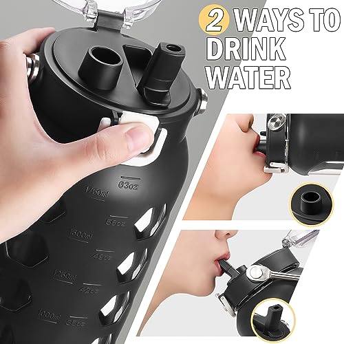 64oz Glass Water Bottle with Straw and Lid