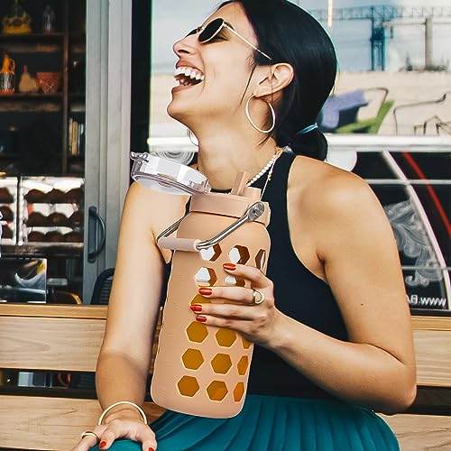 64oz Glass Water Bottle with Straw and Lid