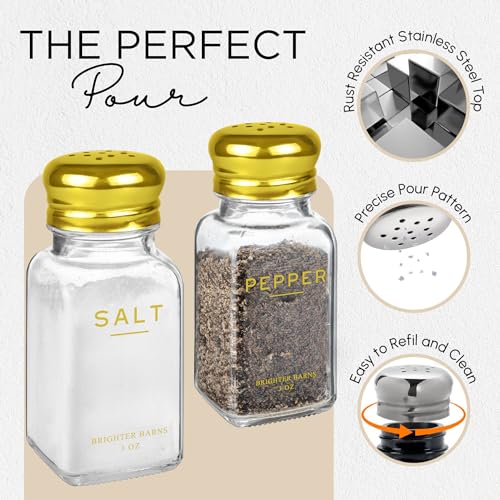 Gold Salt and Pepper Shakers Set with Holder by Brighter Barns
