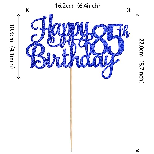 1 PCS Happy 85th Birthday Cake Topper Glitter Cheers to 85 Years Birthday Cake Pick Eighty Five 85 Fabulous Cake Decoration for Happy 85th Birthday Theme Party Decorations Supplies Blue