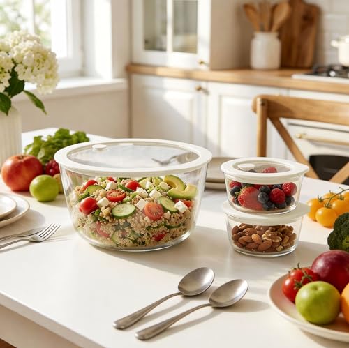 Glass Food Container Set with Glass Lid (3 Count)