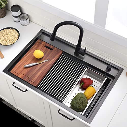 33 Inch Black Drop In Kitchen Sink