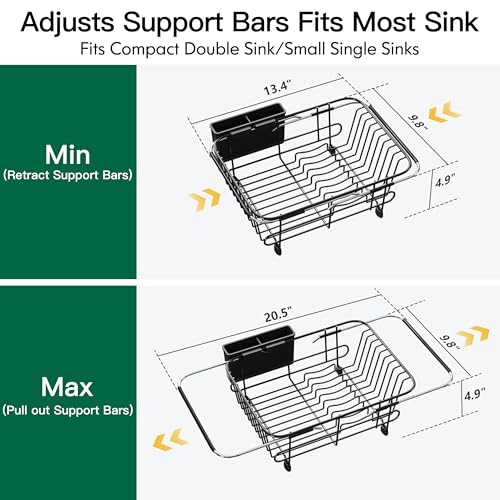 Black Dish Drying Rack in Sink with Utensil Holder