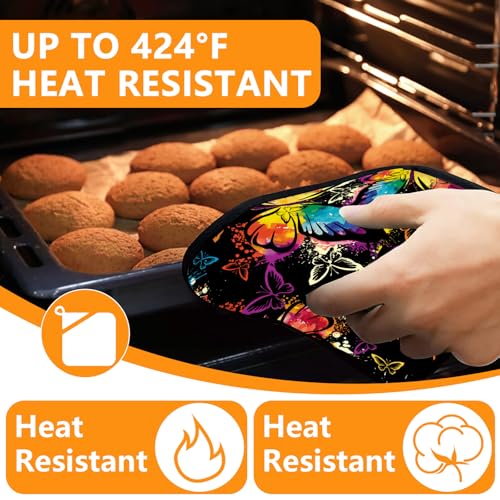 Colorful Butterfly Oven Mitts and Pot Holders Sets 4Pcs