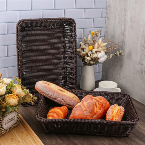 5 Pack 16 Inch Deep Coffee Wicker Bread Basket (5 Count)
