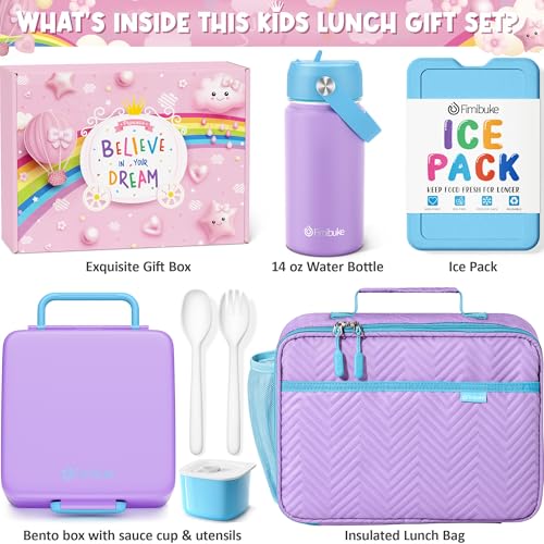 Kids Bento Lunch Box with Toddler Insulated Water Bottle Lunch Bag