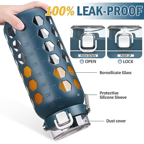 64oz Glass Water Bottle with Straw and Lid
