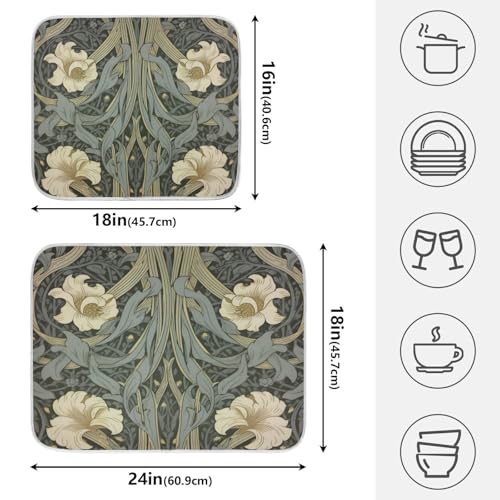 William Morris Flowers Print Dish Drying Mat for Kitchen Counter Absorbent Microfiber Small Drying Pad Dish Mats for Kitchen Countertops 16 x 18 Inch