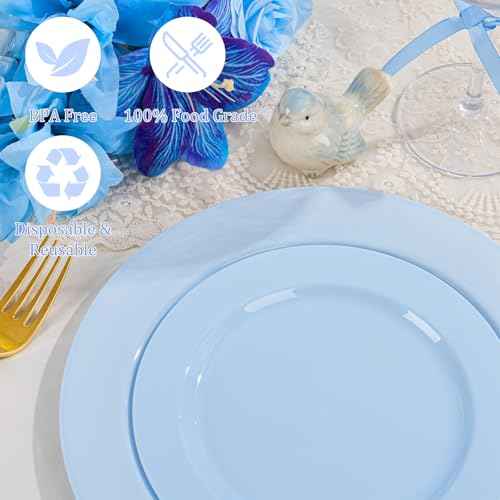 60PCS Light Blue Heavy Duty Plastic Disposable Party Plates Set (60 Count)