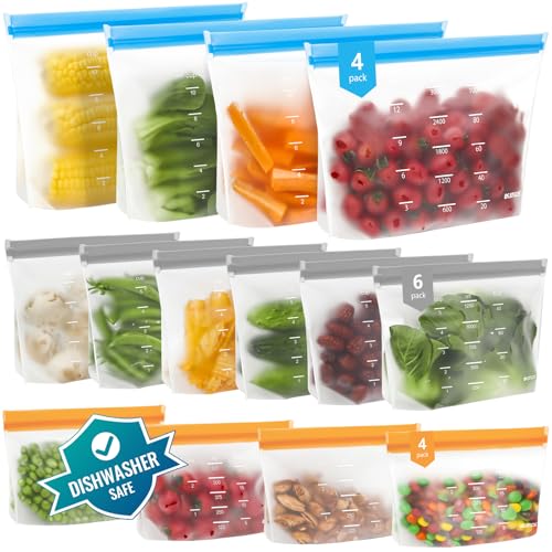 Dishwasher Safe Reusable Storage Bags Stand Up (14 Count)
