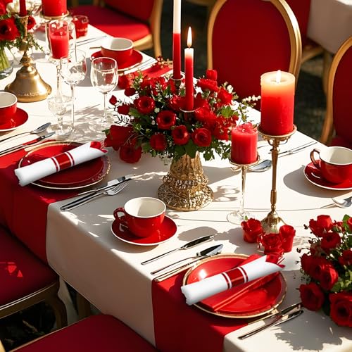 400PCS Pre Rolled Red Plastic Silverware Sets Heavy Duty for Wedding (400 Count)