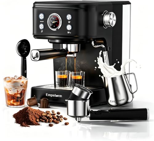 04E 20 Bar Espresso Machine with Milk Frother Steam 1100W Black