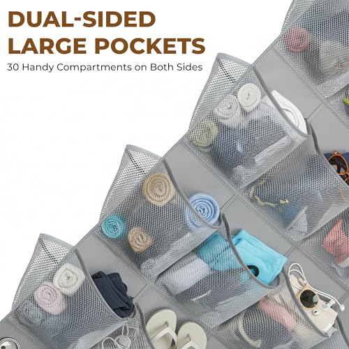 Hanging Shoe Organizer For Closet Rod with 30 Large Pockets Dual Sided 360 Rotating Hanger Space Saving Storage Bag Rack Shelves for Bedroom Laundry Room