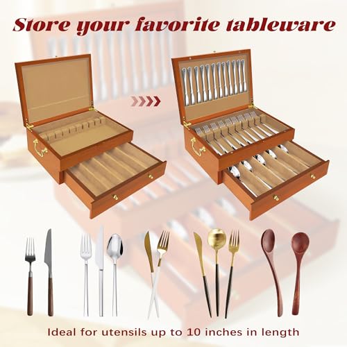 Silverware Storage Box Solid Wood with Lid