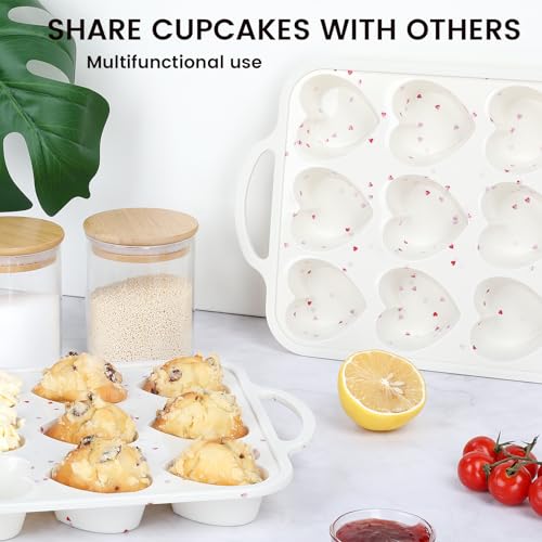 Silicone Heart Shaped Muffin Pan with Metal Reinforced Frame (2 Count)