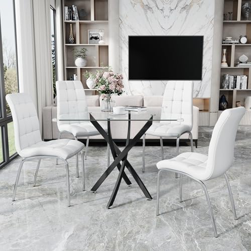 36” Square Glass Dining Table Set for 4