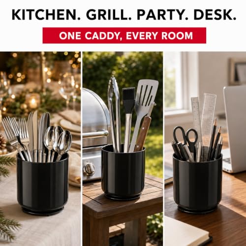 Plastic Extra Large Kitchen Rotating Black Utensil Holder Countertop Caddy