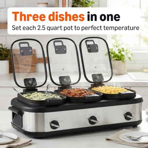Triple Slow Cooker with Ceramic Nonstick Coating