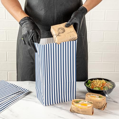 Blue And White Stripe Paper Bag (100 Count)